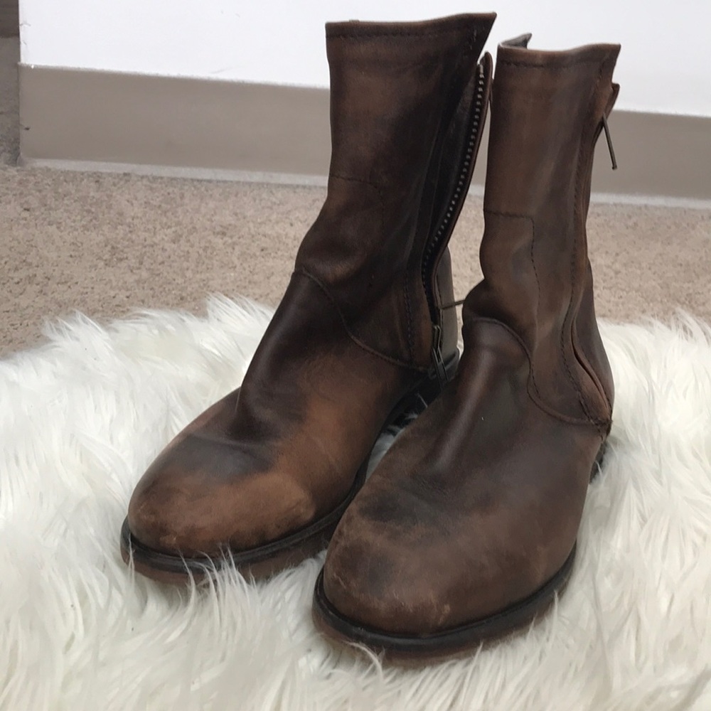 Leather Double zip boots